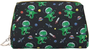 VOSERY Makeup Bag, Cosmetic Bags Travel Toiletry Bag for Women, Large Capacity Makeup Bag Organizer, space Dinosaur rocket Make up Bag, Cute Makeup Pouch, Waterproof Leather Makeup Case