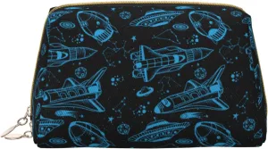 VOSERY Makeup Bag, Cosmetic Bags Travel Toiletry Bag for Women, Large Capacity Makeup Bag Organizer, Spacecraft Make up Bag, Cute Makeup Pouch, Waterproof Leather Makeup Case