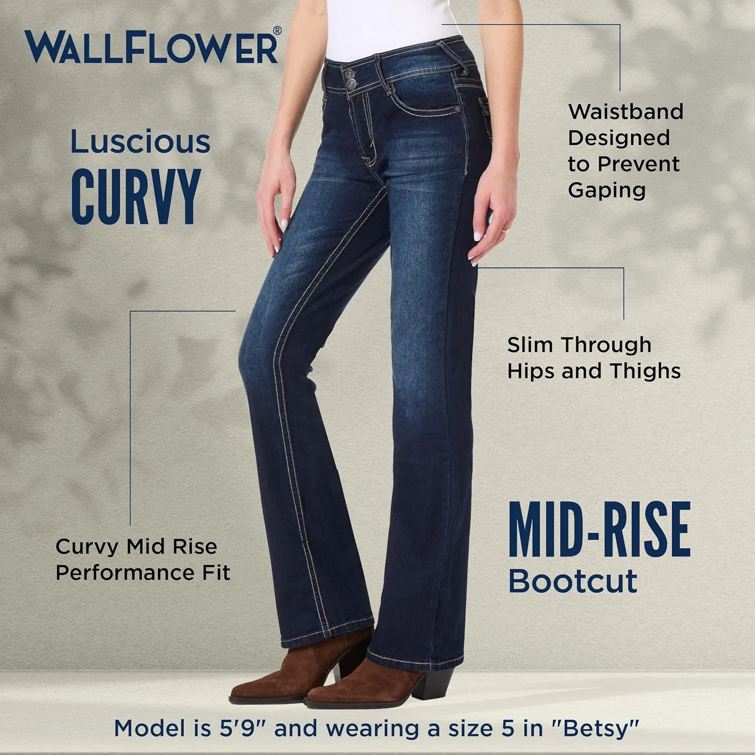 WallFlower Luscious Curvy Bootcut Jeans for Women Mid-Rise Insta Stretch Denim in Petite, Midsize, Plus Size, Juniors Jeans