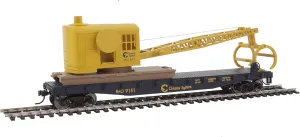 Walthers Trainline Flatcar with Logging Ready to Run Crane - Chessie/Baltimore and Ohio 9151, Blue and Yellow