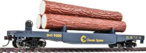 Walthers Trainline(R) Log Dump Car with 3 Logs - Ready to Run Chessie/Baltimore & Ohio #9300 (Blue, Yellow), 931-1772
