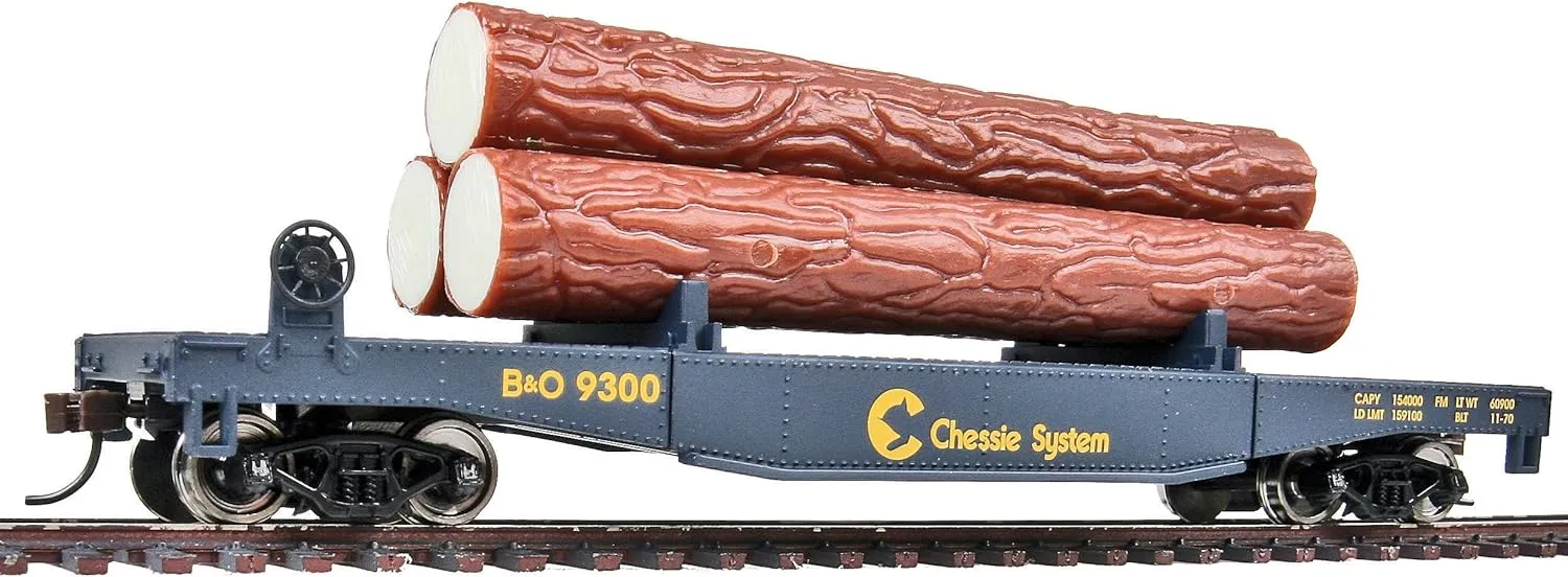 Walthers Trainline(R) Log Dump Car with 3 Logs - Ready to Run Chessie/Baltimore & Ohio #9300 (Blue, Yellow), 931-1772