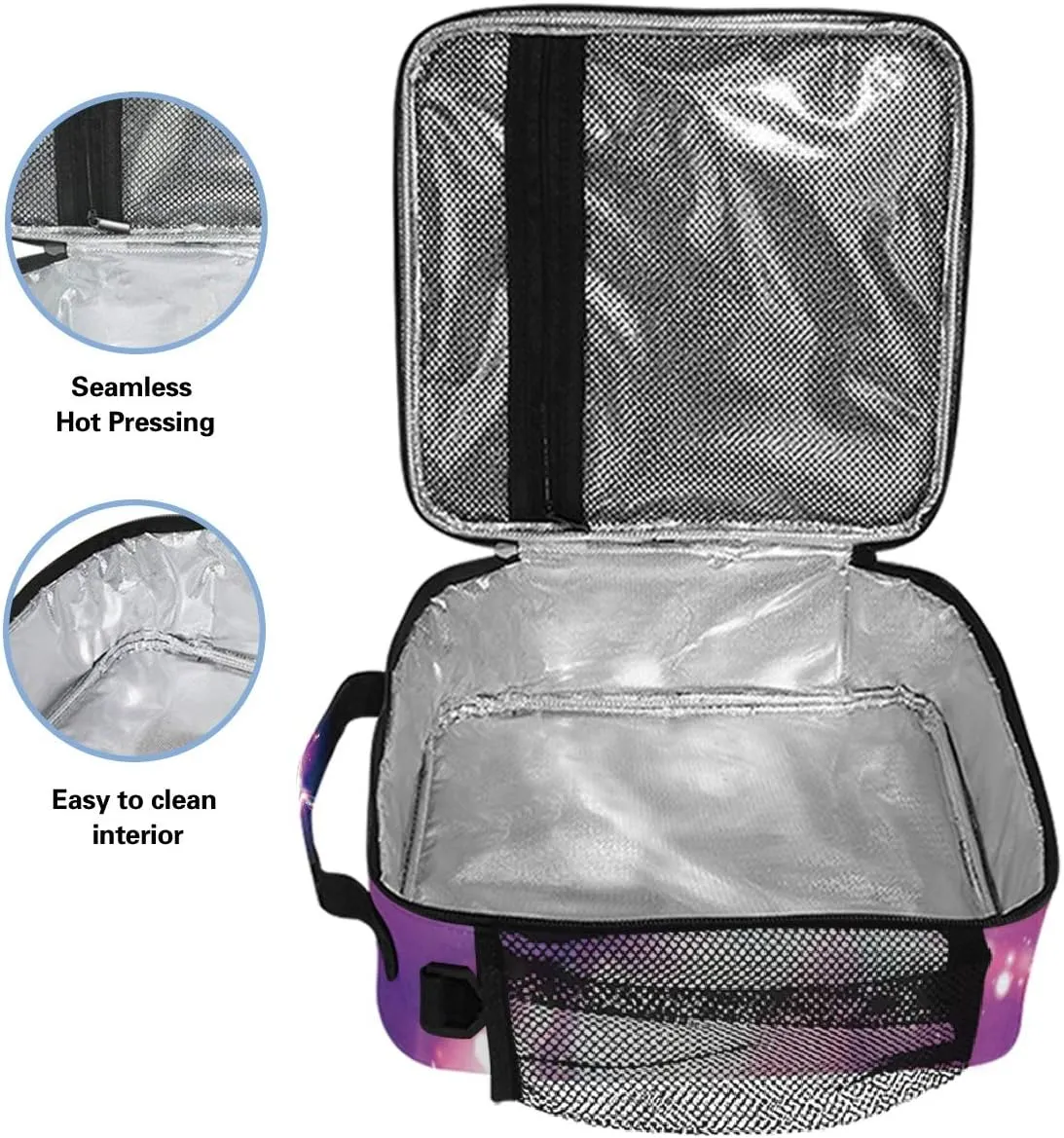 Wamika Unicorn Magic Design With Stars Lunch Box Insulated Lunch Bag Large Freezable Mermaid Unicorn Rainbow Galaxy Space Lunch Bag Tote Cooler Lunch Meal with Shoulder Strap