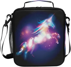 Wamika Unicorn Magic Design With Stars Lunch Box Insulated Lunch Bag Large Freezable Mermaid Unicorn Rainbow Galaxy Space Lunch Bag Tote Cooler Lunch Meal with Shoulder Strap