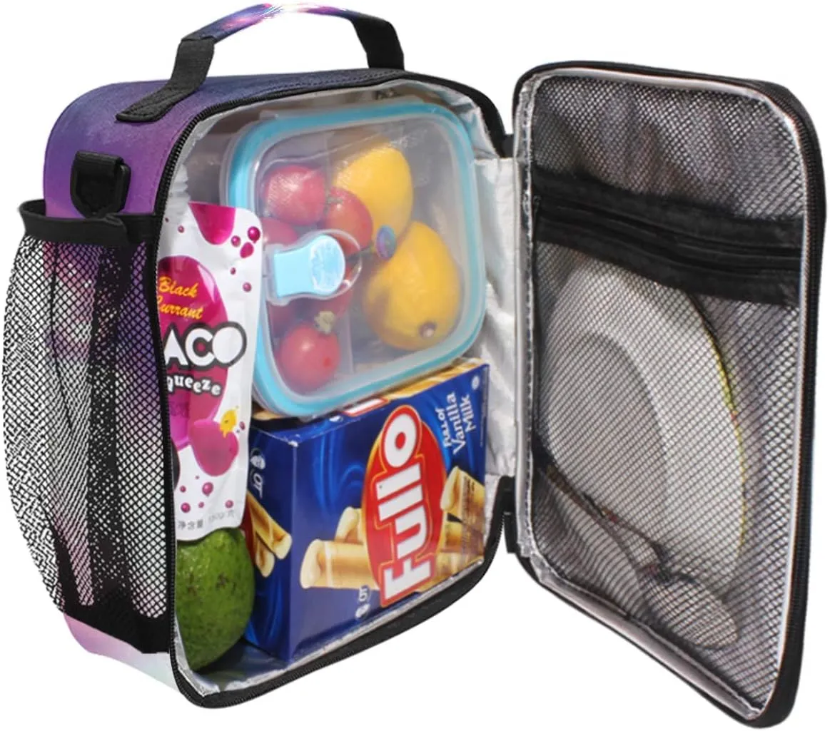 Wamika Unicorn Magic Design With Stars Lunch Box Insulated Lunch Bag Large Freezable Mermaid Unicorn Rainbow Galaxy Space Lunch Bag Tote Cooler Lunch Meal with Shoulder Strap