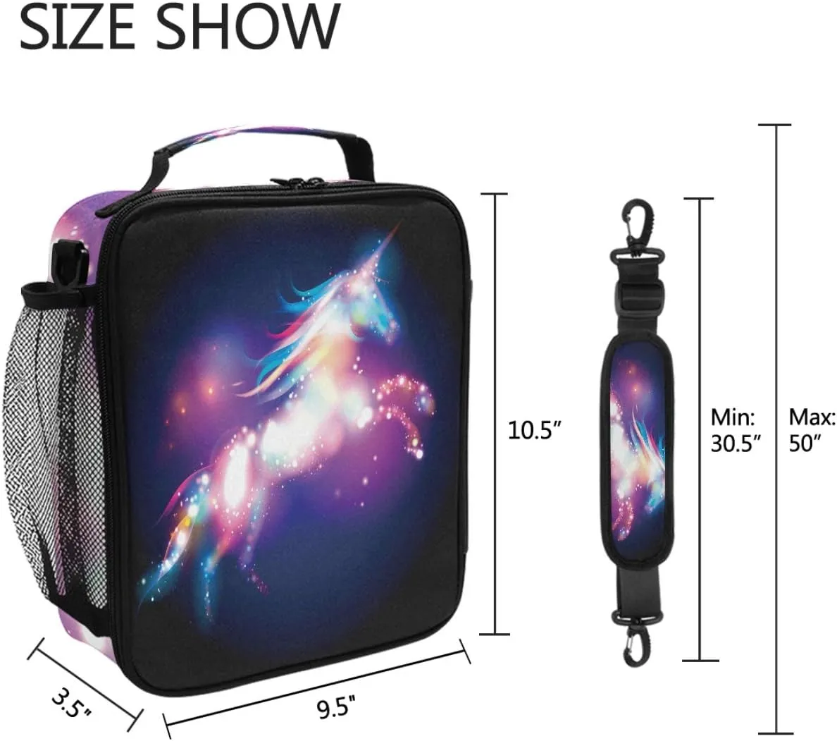 Wamika Unicorn Magic Design With Stars Lunch Box Insulated Lunch Bag Large Freezable Mermaid Unicorn Rainbow Galaxy Space Lunch Bag Tote Cooler Lunch Meal with Shoulder Strap