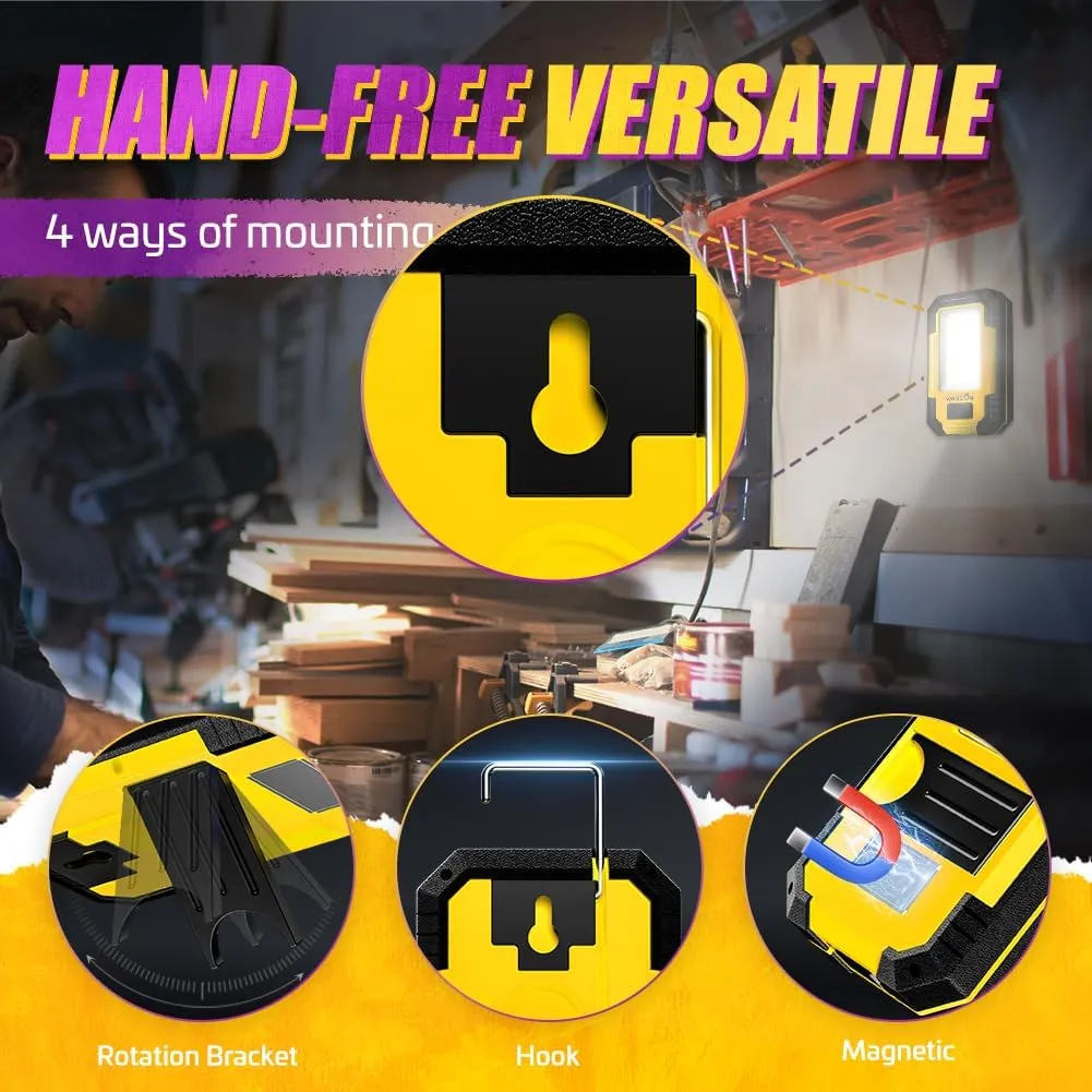 WARSUN Rechargeable Work Light LED Magnetic Mechanic Light Portable Worklight for Camping Car Repairing 1200 High Lumens Bright Yellow