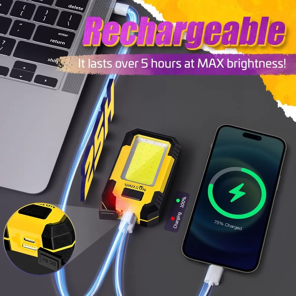 WARSUN Rechargeable Work Light LED Magnetic Mechanic Light Portable Worklight for Camping Car Repairing 1200 High Lumens Bright Yellow