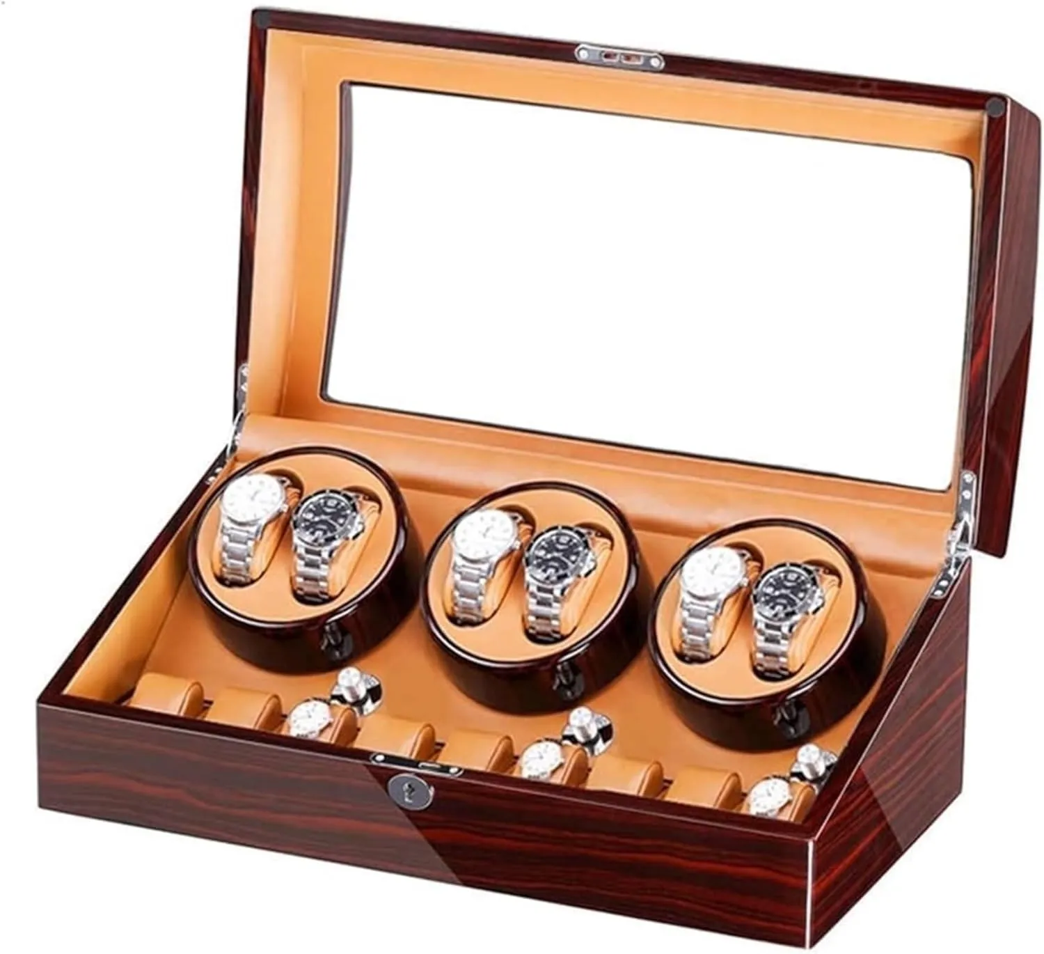 Watch Case Watch Winder Box for 6 Automatic Watches   7 Quiet Motor Wood Shell Piano Paint Exterior Lar Capacity Watch Box