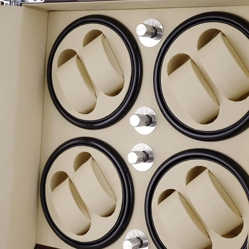 Watch Display Box 8 Automatic Watch Winder with 5 Extra Storages Spaces, Watch Winder Box with Quiet Motors,Wood Shell Piano Paint Exterior and 4 Rotation Mod,Wood White-8 5