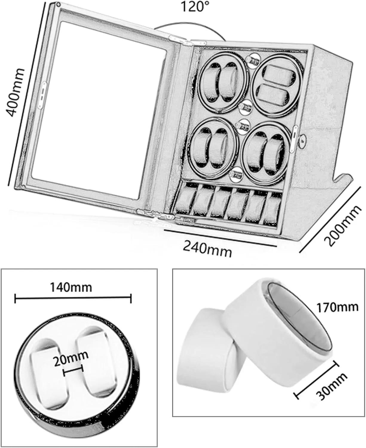 Watch Display Box 8 Automatic Watch Winder with 5 Extra Storages Spaces, Watch Winder Box with Quiet Motors,Wood Shell Piano Paint Exterior and 4 Rotation Mod,Wood White-8 5