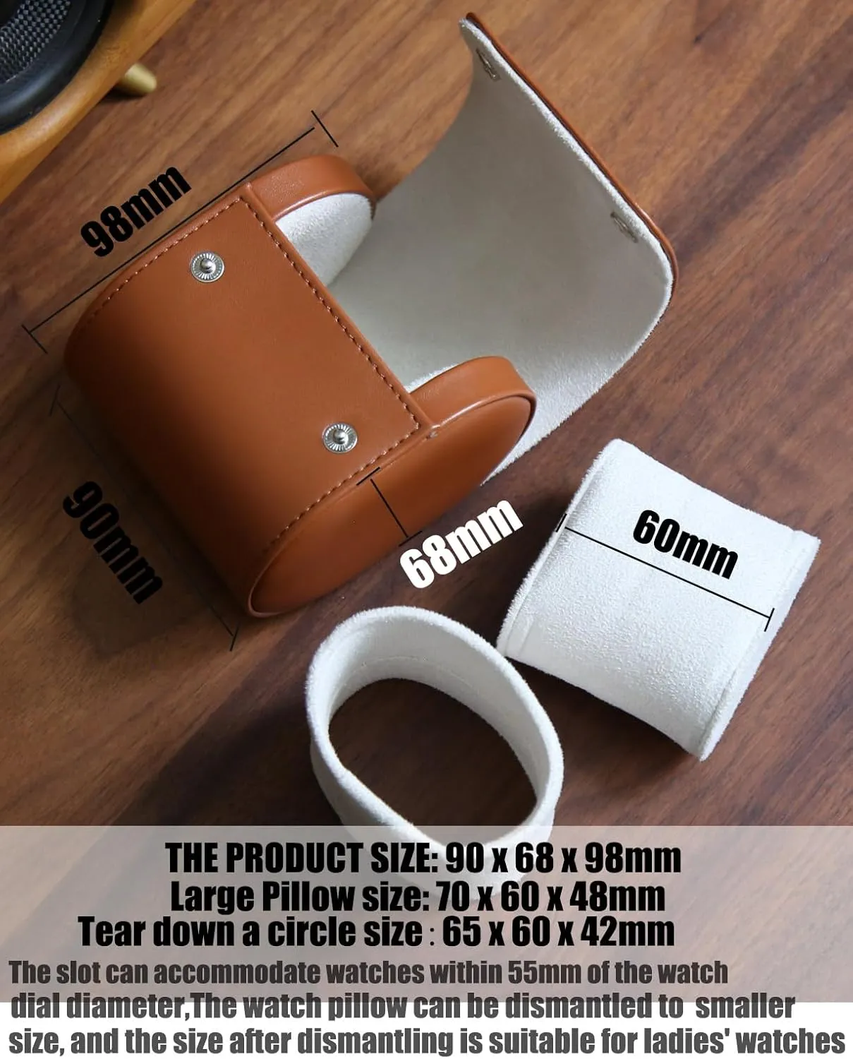 Watch Roll Travel Case for Men and Women with Suede Lining Watch Display Box Single Watch Storage and Organizer (1 Slot Light Brown)