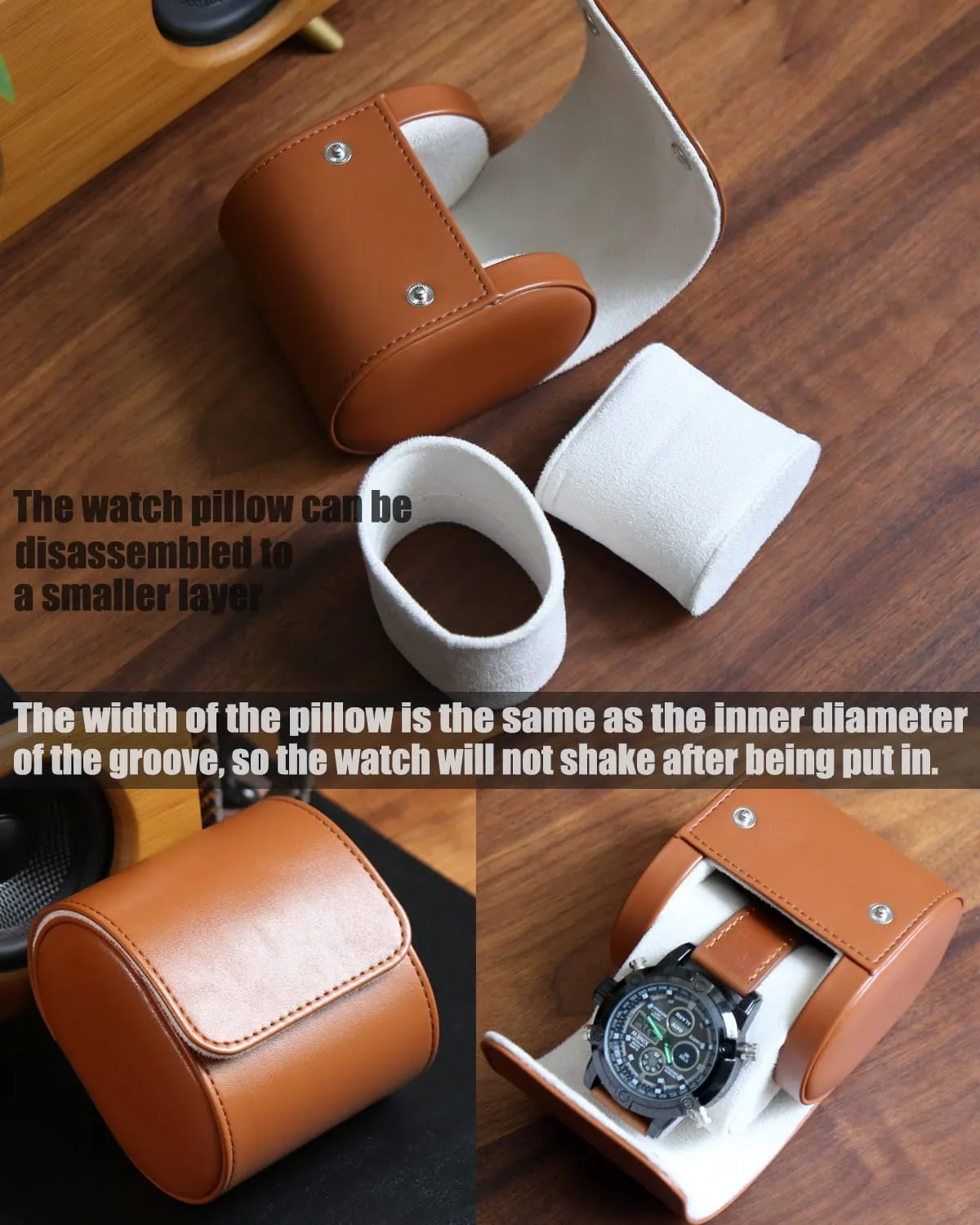 Watch Roll Travel Case for Men and Women with Suede Lining Watch Display Box Single Watch Storage and Organizer (1 Slot Light Brown)