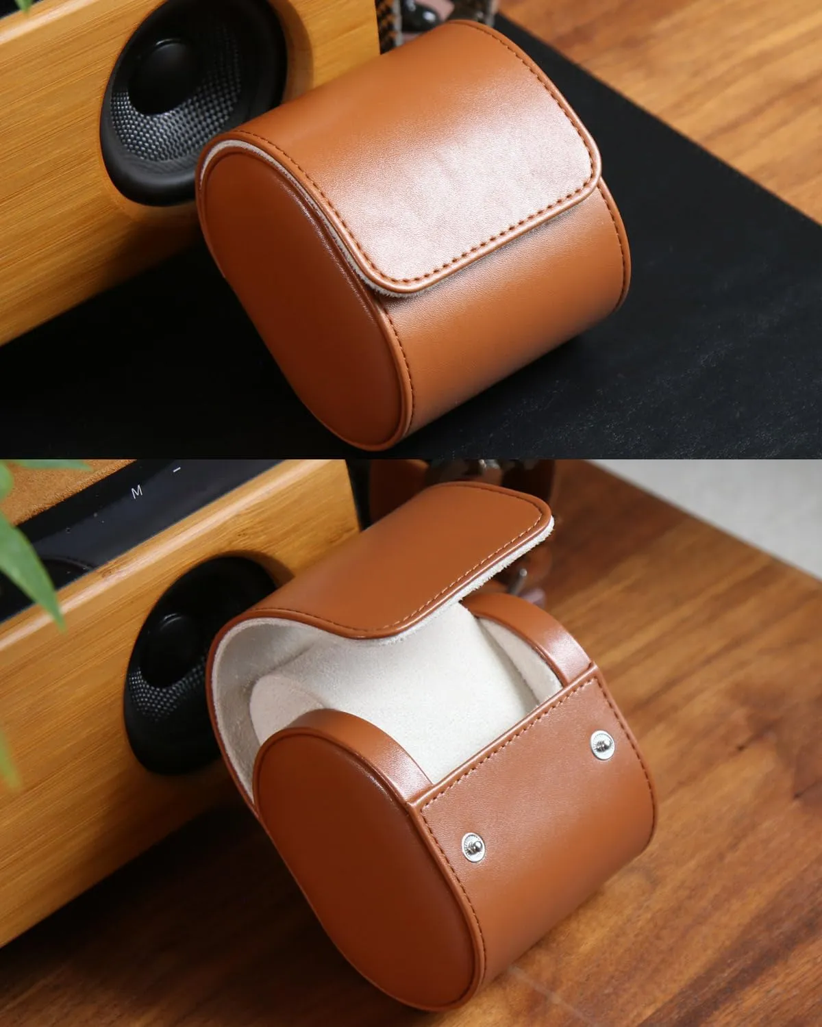 Watch Roll Travel Case for Men and Women with Suede Lining Watch Display Box Single Watch Storage and Organizer (1 Slot Light Brown)