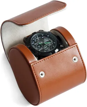 Watch Roll Travel Case for Men and Women with Suede Lining Watch Display Box Single Watch Storage and Organizer (1 Slot Light Brown)