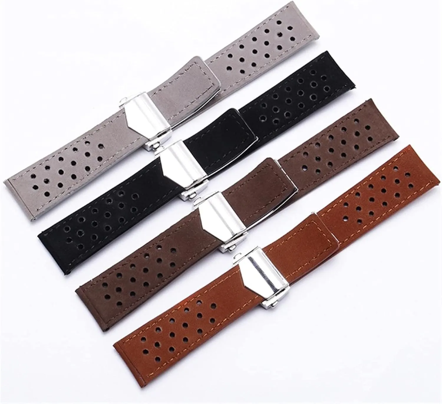 Watch Strap With Folding Buckle Genuine Leather Watchband For Tag Heuer Watch Gray Black Brown Cow Leathr Band