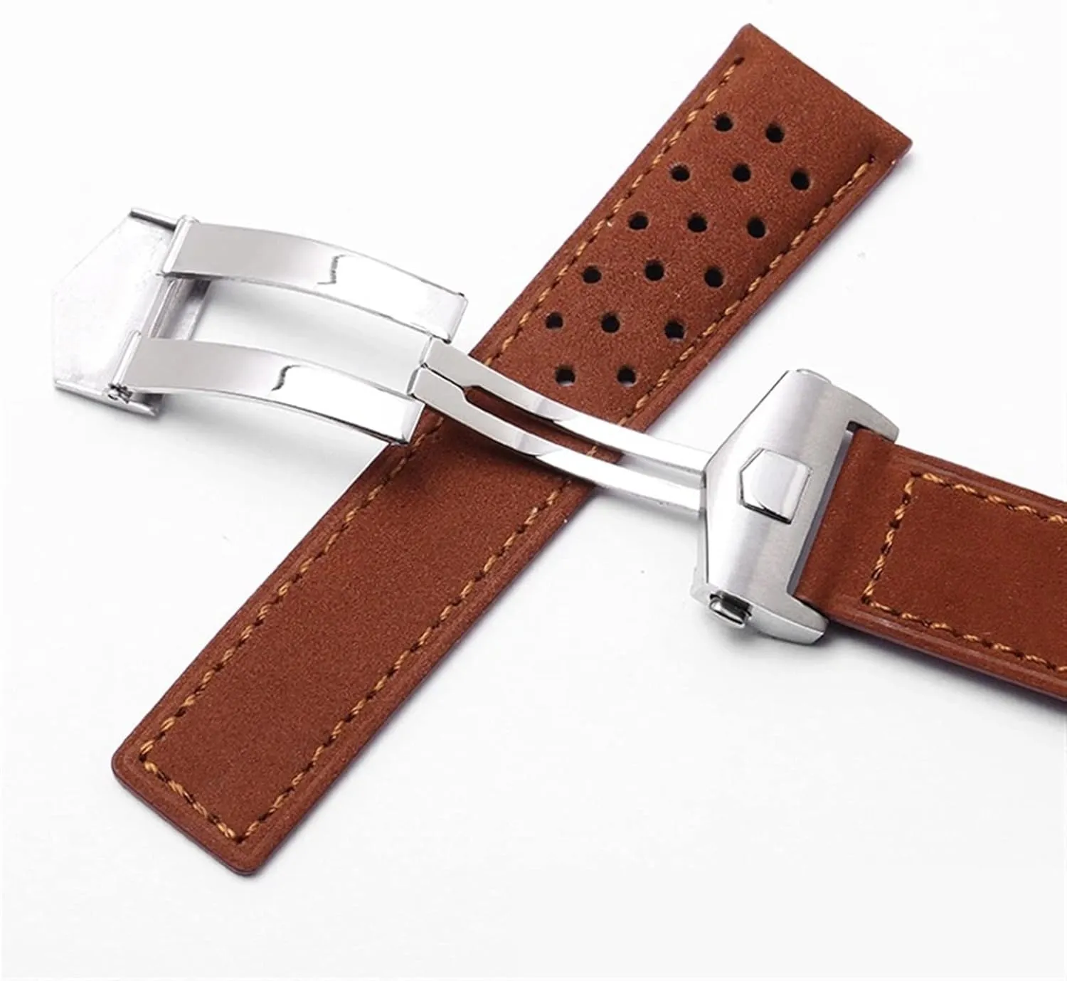 Watch Strap With Folding Buckle Genuine Leather Watchband For Tag Heuer Watch Gray Black Brown Cow Leathr Band