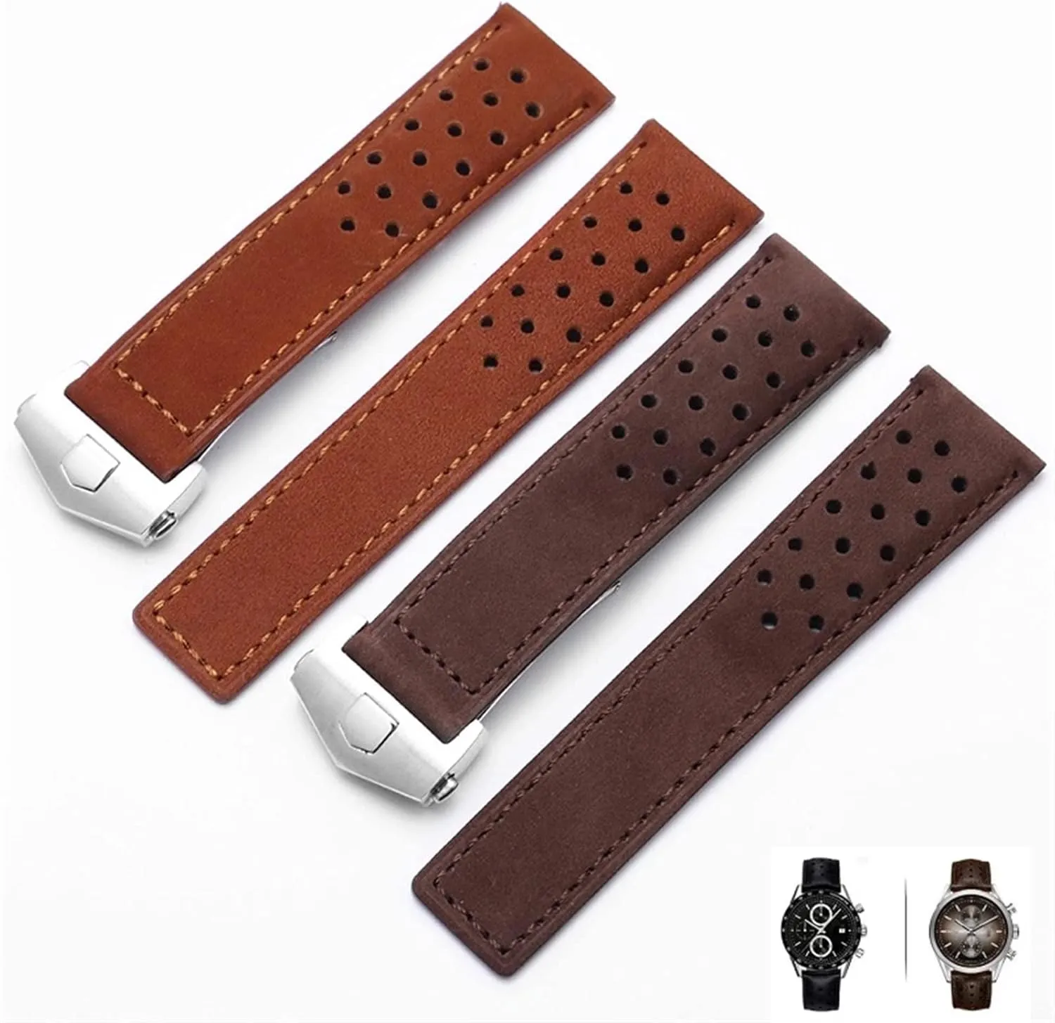 Watch Strap With Folding Buckle Genuine Leather Watchband For Tag Heuer Watch Gray Black Brown Cow Leathr Band