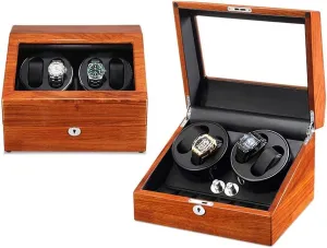Watch Watch Winder Case for 4 Automatic Watches with Extra 6 Watch Storages Wood Shell Piano Finish Silent Motor Watch Winding Box Jewelry Watch Box Self Winding (D)