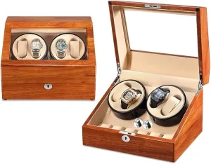 Watch Watch Winder Case for 4 Automatic Watches,with Extra 6 Watch Storages,Wood Shell Piano Finish,Silent Motor,Watch Winding Box Jewelry Watch Box Self Winding (A)