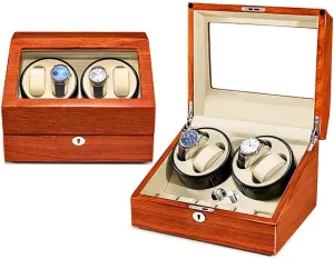Watch Watch Winder Case for 4 Automatic Watches,with Extra 6 Watch Storages,Wood Shell Piano Finish,Silent Motor,Watch Winding Box Jewelry Watch Box Self Winding (B)