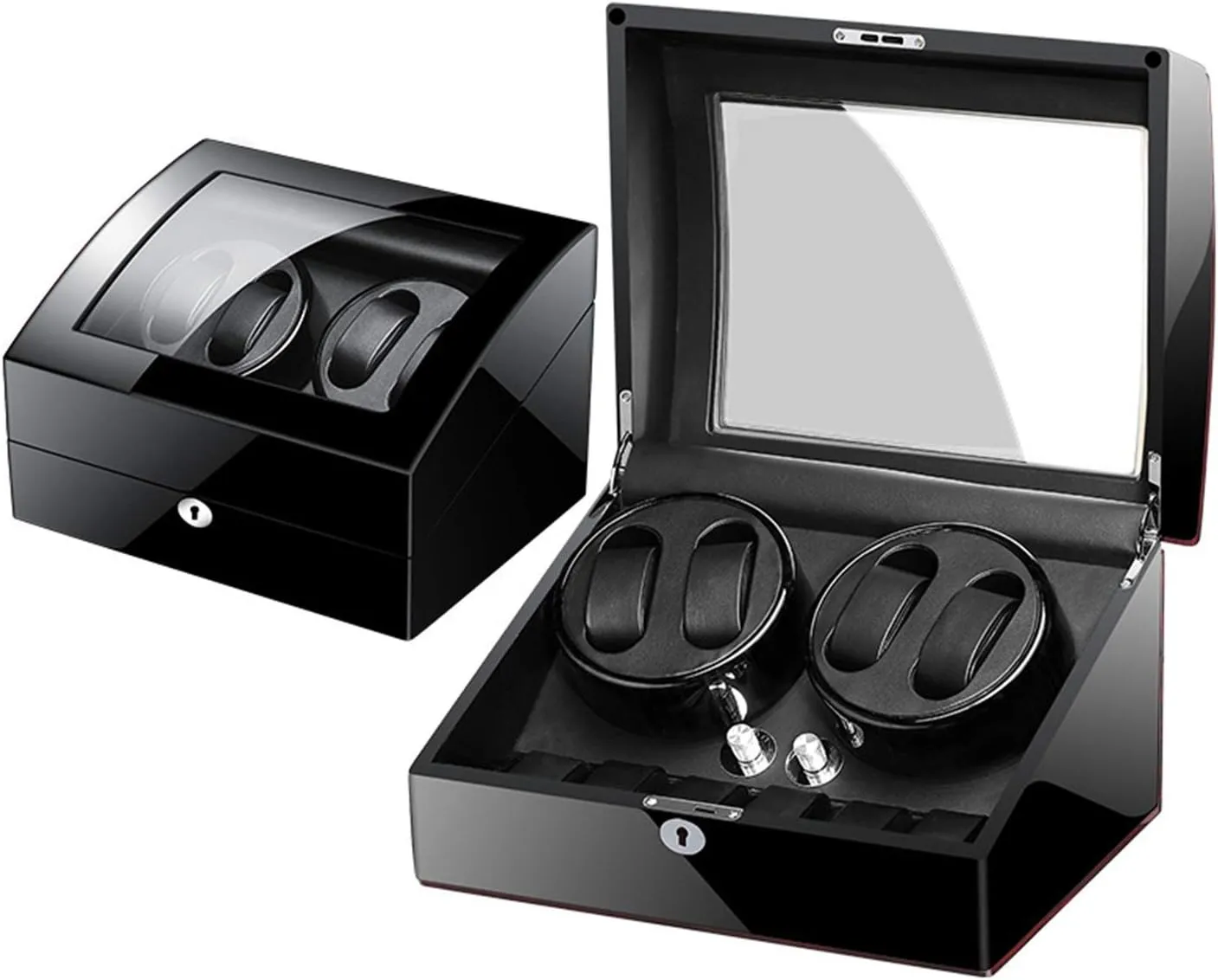 Watch Winder Automatic Watch Winder Box for 4 Watches 6 Storage with Key Wood Shell Piano Paint Exterior Adapter and Battery Powered,A Watch Winder (D A)