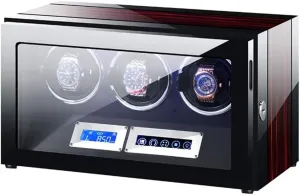 Watch Winder Box for 3 Automatic Watches with LCD Touch Screen Adjustable Watch Pillows Blue LED Light 5 Rotation Modes Watch Winder Watch Box Watch Storage Gift