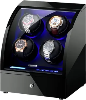 Watch Winder Box for 4 Automatic Watch with Jewelry Watches Storage Case LED Touch Panel Flexible Watch Pillow Quiet Motor Watch Winder for Automatic Watches