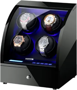 Watch Winder Box for 4 Automatic Watch with Jewelry Watches Storage Case LED Touch Panel Flexible Watch Pillow Quiet Motor