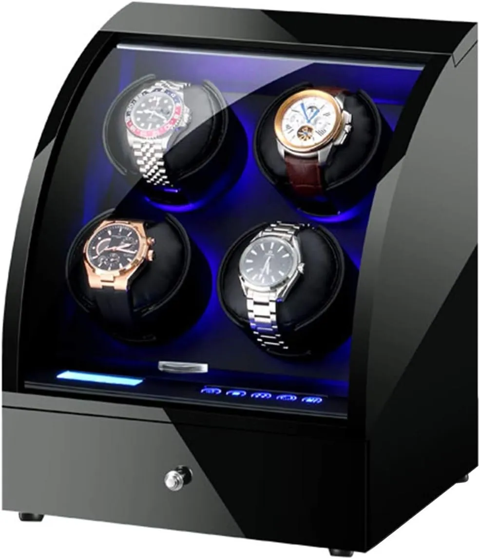 Watch Winder Box for 4 Automatic Watch with Jewelry Watches Storage Case LED Touch Panel Flexible Watch Pillow Quiet Motor