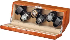 Watch Winder Box for 6 Automatic Watches Solid Wood Watch Storage Box Flexible Watch Pillows Quiet Motor 5 Rotation Modes (Leather Lining)