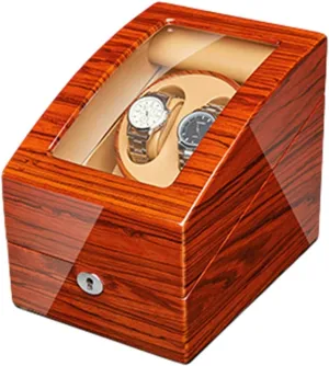 Watch Winder for Automatic Watches Ebony Wood Piano Paint Exterior Adapter and Battery Operated Quiet Motor Watch Winder Display Watch Box Storage (A 4 6)