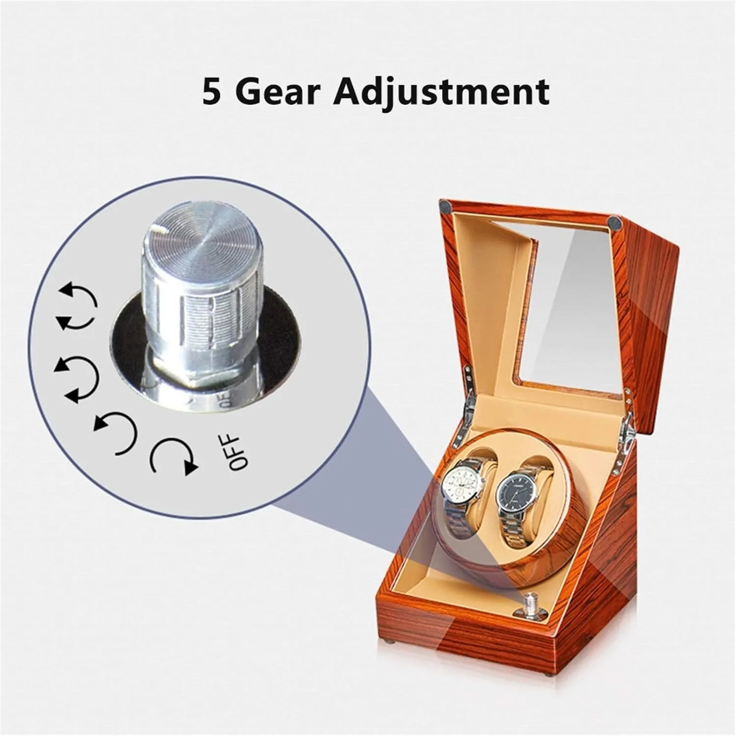 Watch Winder for Automatic Watches Ebony Wood Piano Paint Exterior Adapter and Battery Operated Quiet Motor Watch Winder Display Watch Box Storage (A 4 6)