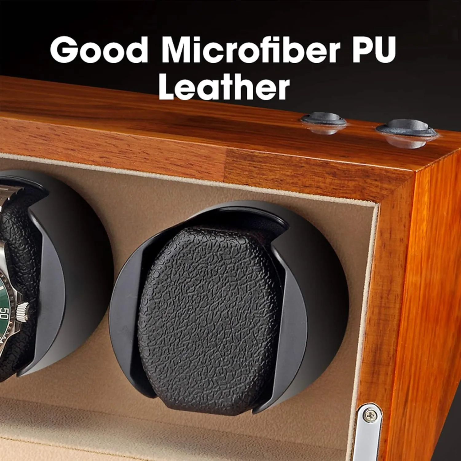 Watch Winder Natural Solid Wood Double Watch Winder Box for 2 Automatic Watches Flexible Watch Pillow 5 Rotation Mode,Beige Watch Winder (Black A)