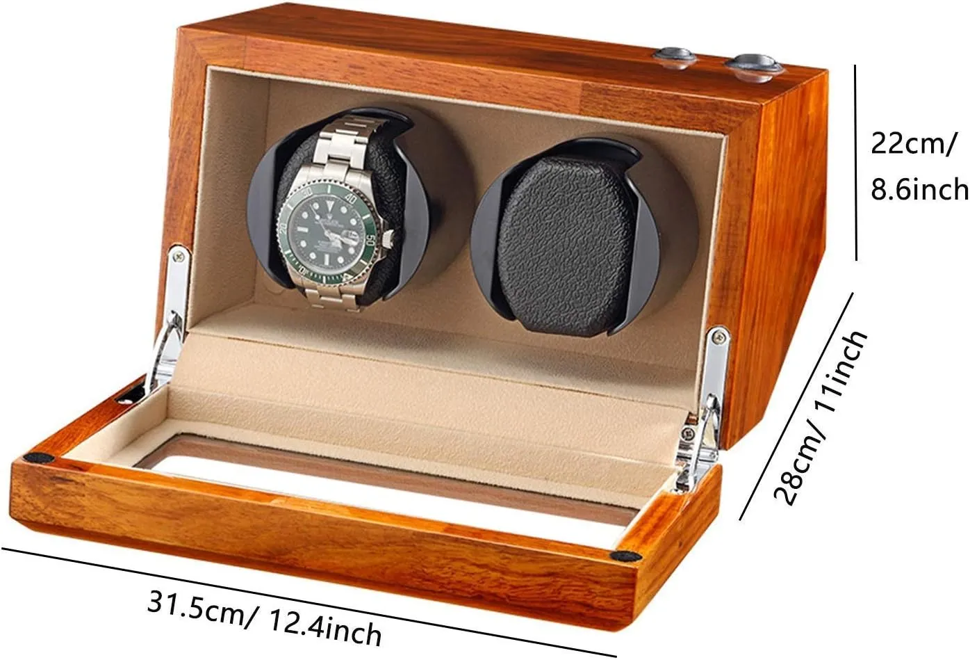 Watch Winder Natural Solid Wood Double Watch Winder Box for 2 Automatic Watches Flexible Watch Pillow 5 Rotation Mode,Beige Watch Winder (Black A)