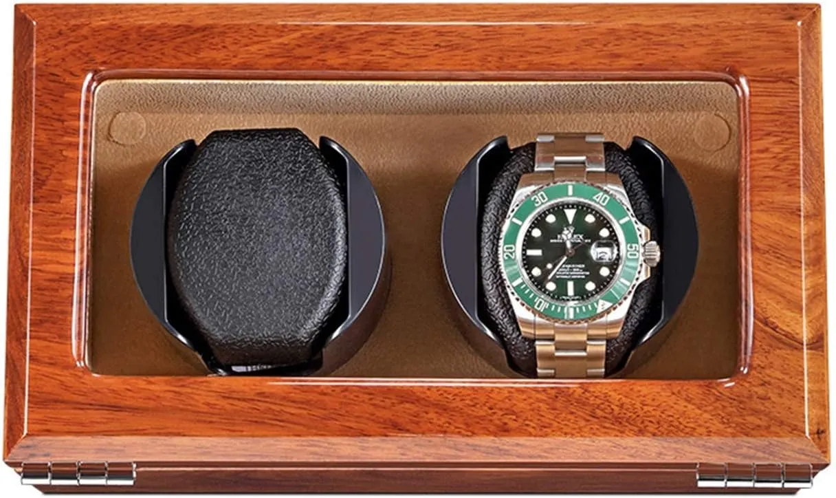 Watch Winder Natural Solid Wood Double Watch Winder Box for 2 Automatic Watches Flexible Watch Pillow 5 Rotation Mode,Beige Watch Winder (Black A)