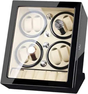 Watch Winder Storage Box for Winding 8 Automatic Watches and 5 Watch Storage Space Wood Shell Piano Paint Exterior (White A)
