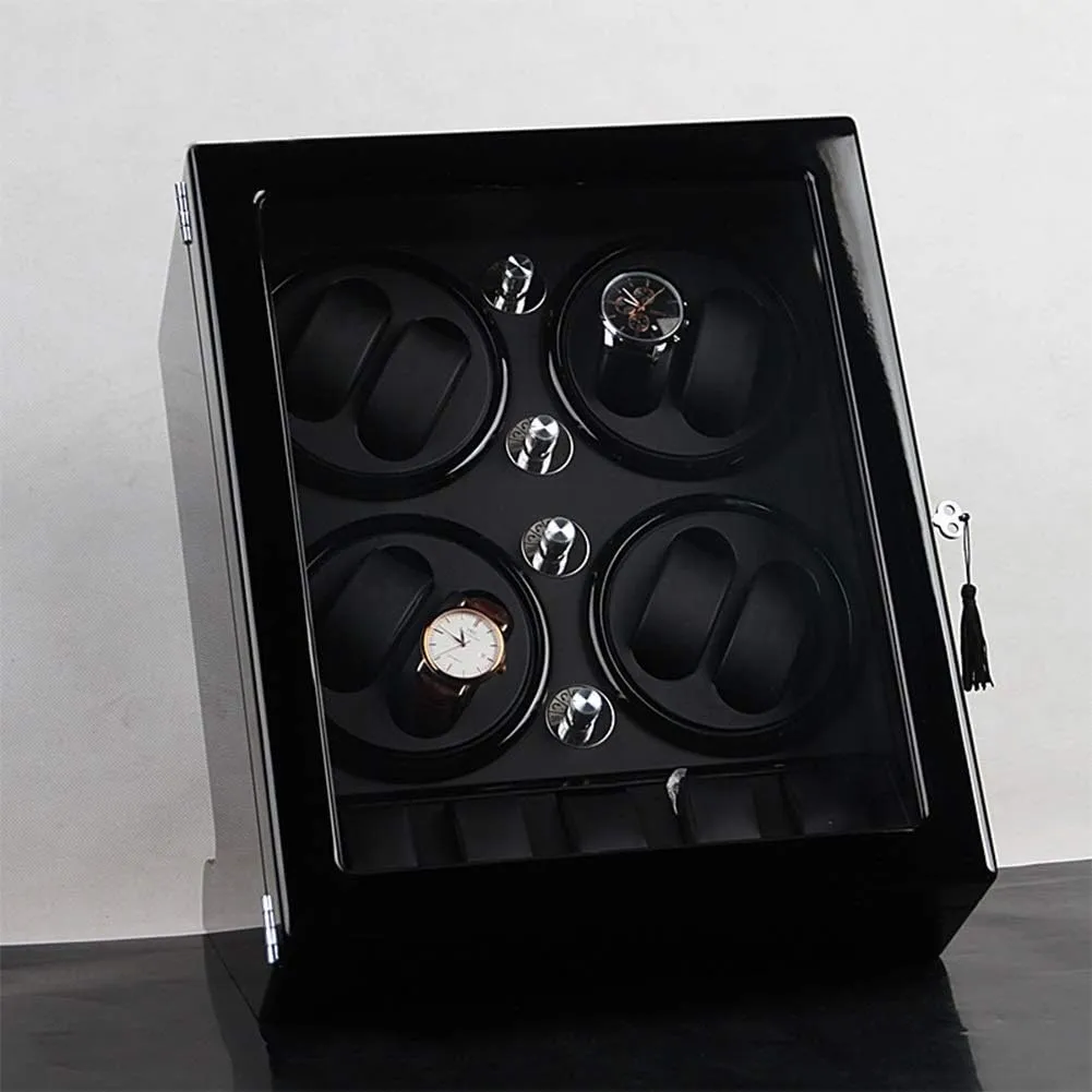 Watch Winder Storage Box for Winding 8 Automatic Watches and 5 Watch Storage Space Wood Shell Piano Paint Exterior (White A)