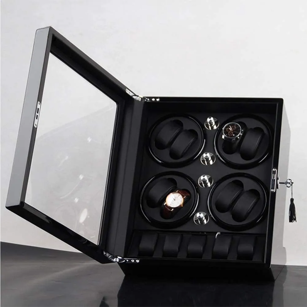 Watch Winder Storage Box for Winding 8 Automatic Watches and 5 Watch Storage Space Wood Shell Piano Paint Exterior (White A)