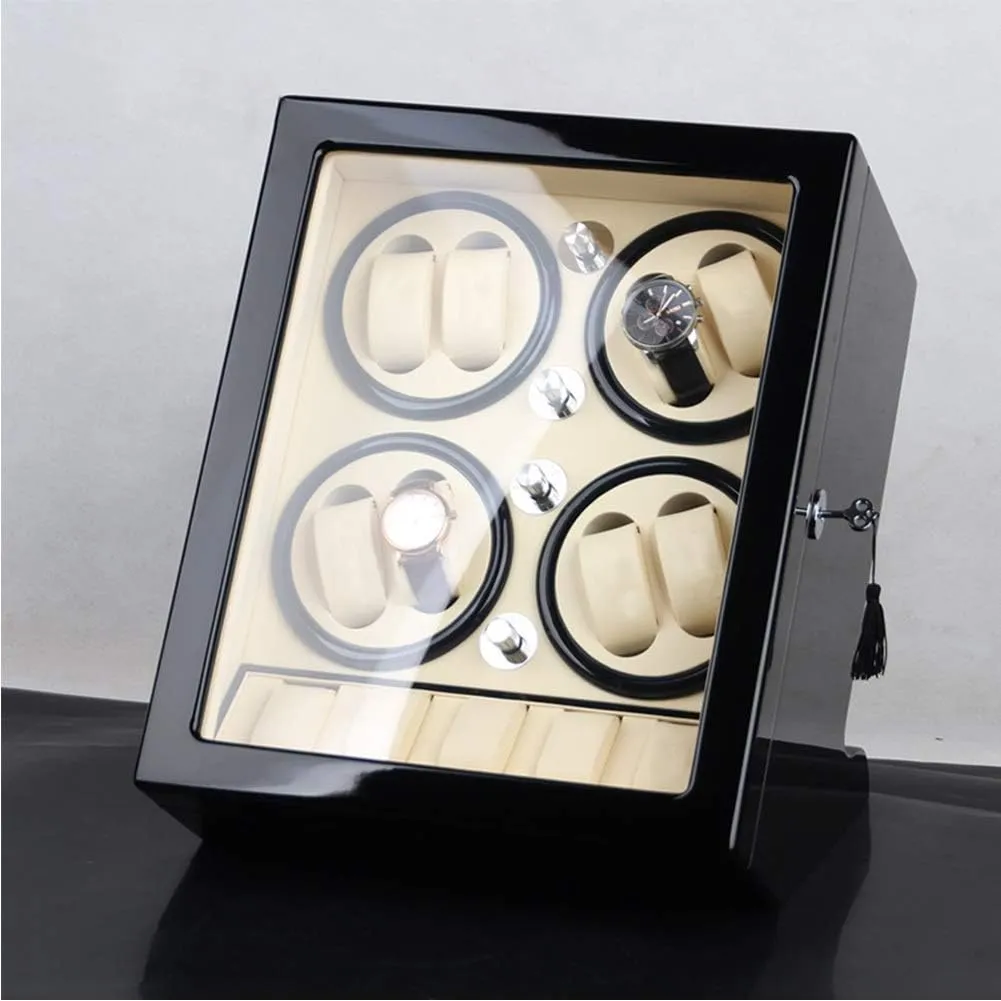 Watch Winder Storage Box for Winding 8 Automatic Watches and 5 Watch Storage Space Wood Shell Piano Paint Exterior (White A)
