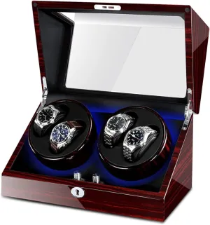 Watch Winder Watch Winder for 4 Automatic Watches Built-in LED Illumination Wood Shell Piano Paint Exterior Silent Motor Supply Watch Winder