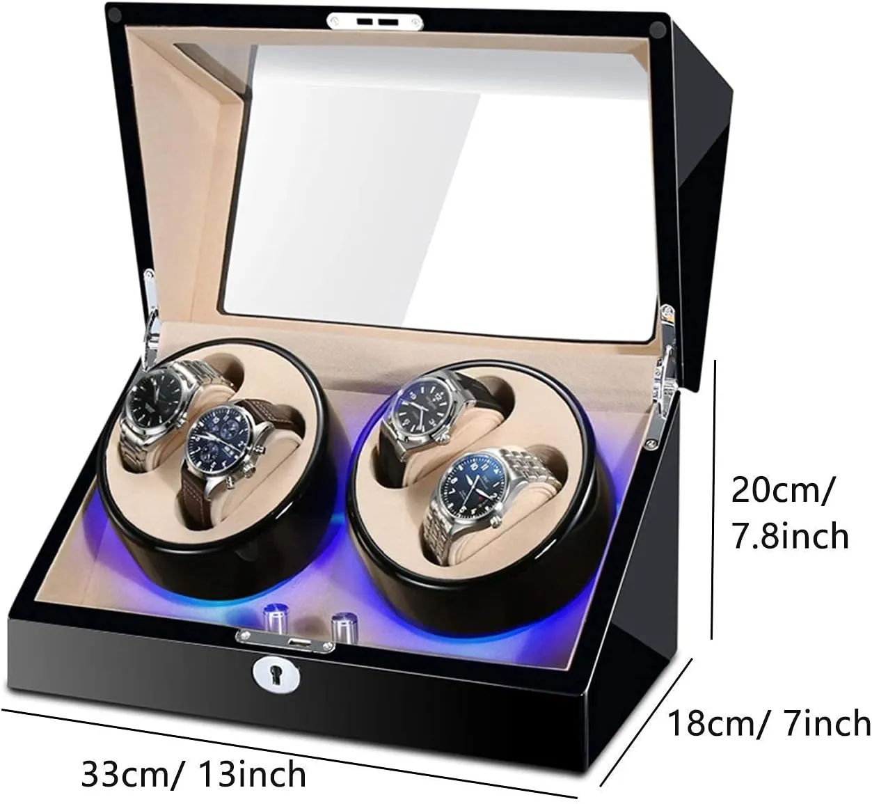Watch Winder Watch Winder for 4 Automatic Watches Built-in LED Illumination Wood Shell Piano Paint Exterior Silent Motor Supply Watch Winder