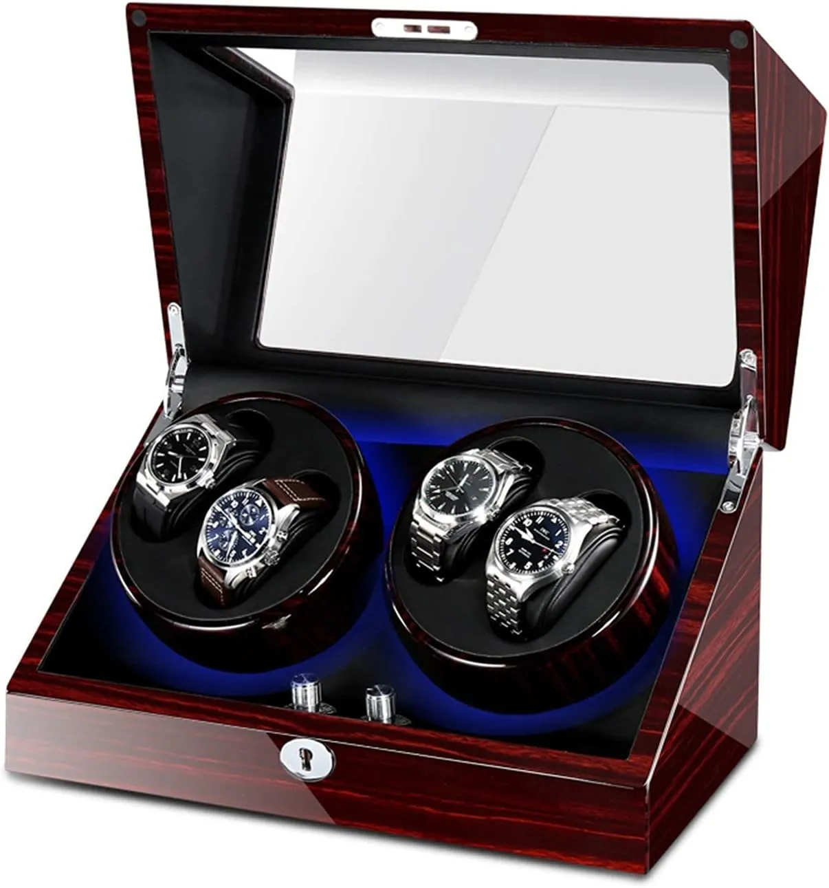 Watch Winder Watch Winder for 4 Automatic Watches Built-in LED Illumination Wood Shell Piano Paint Exterior Silent Motor Supply Watch Winder