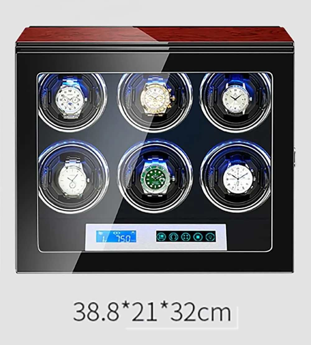 Watches Automatic Watch Winder Wood Shell And Black Carbon Fiber Leather Watches Display Box With LED Lights And Japanese Motor Wooden Storage Case (6 0)