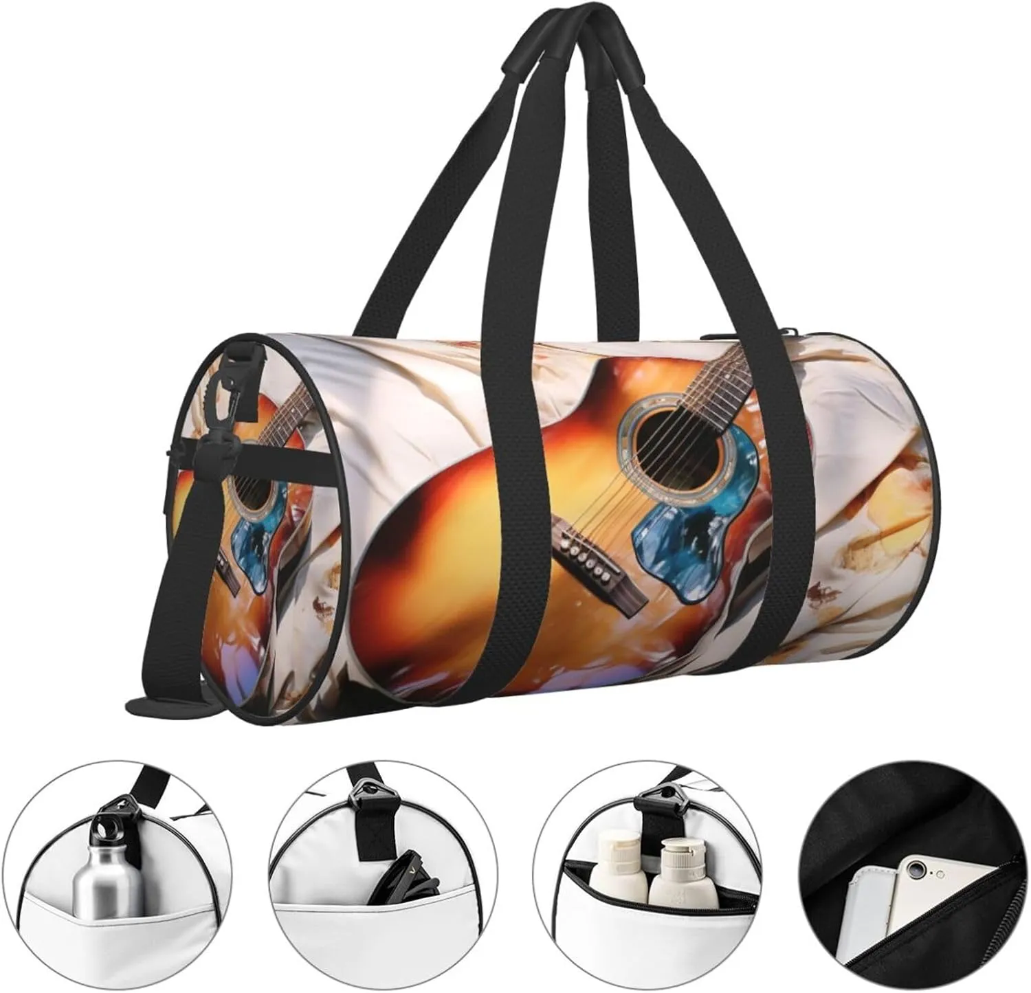 Watercolor Acoustic Guitar Travel Duffle Bag for Men Women Sport Gym Bag Foldable Weekender Bag Carry on Overnight Bag for Travel Swimming Basketball
