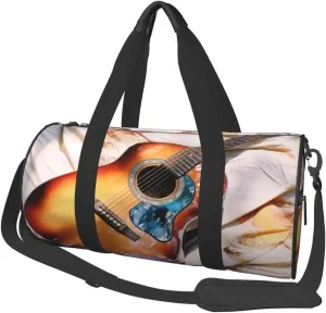 Watercolor Acoustic Guitar Travel Duffle Bag for Men Women Sport Gym Bag Foldable Weekender Bag Carry on Overnight Bag for Travel Swimming Basketball