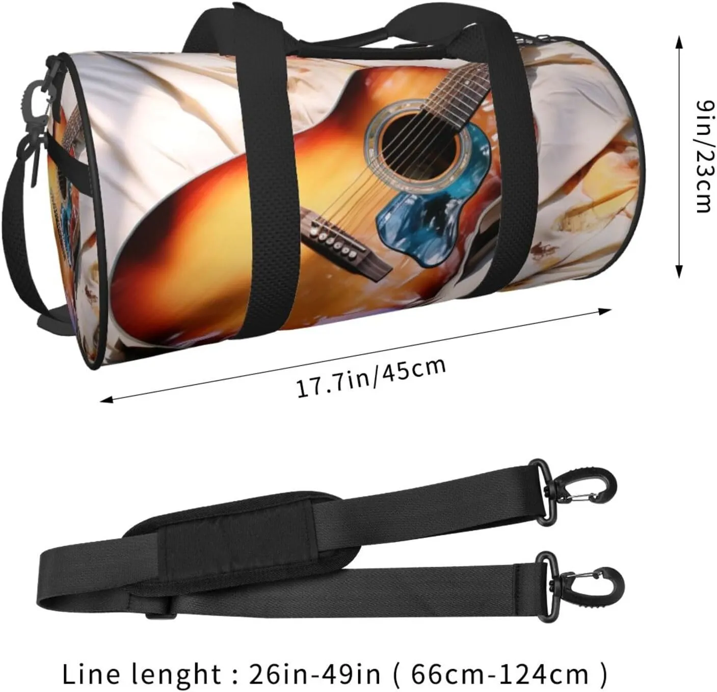 Watercolor Acoustic Guitar Travel Duffle Bag for Men Women Sport Gym Bag Foldable Weekender Bag Carry on Overnight Bag for Travel Swimming Basketball