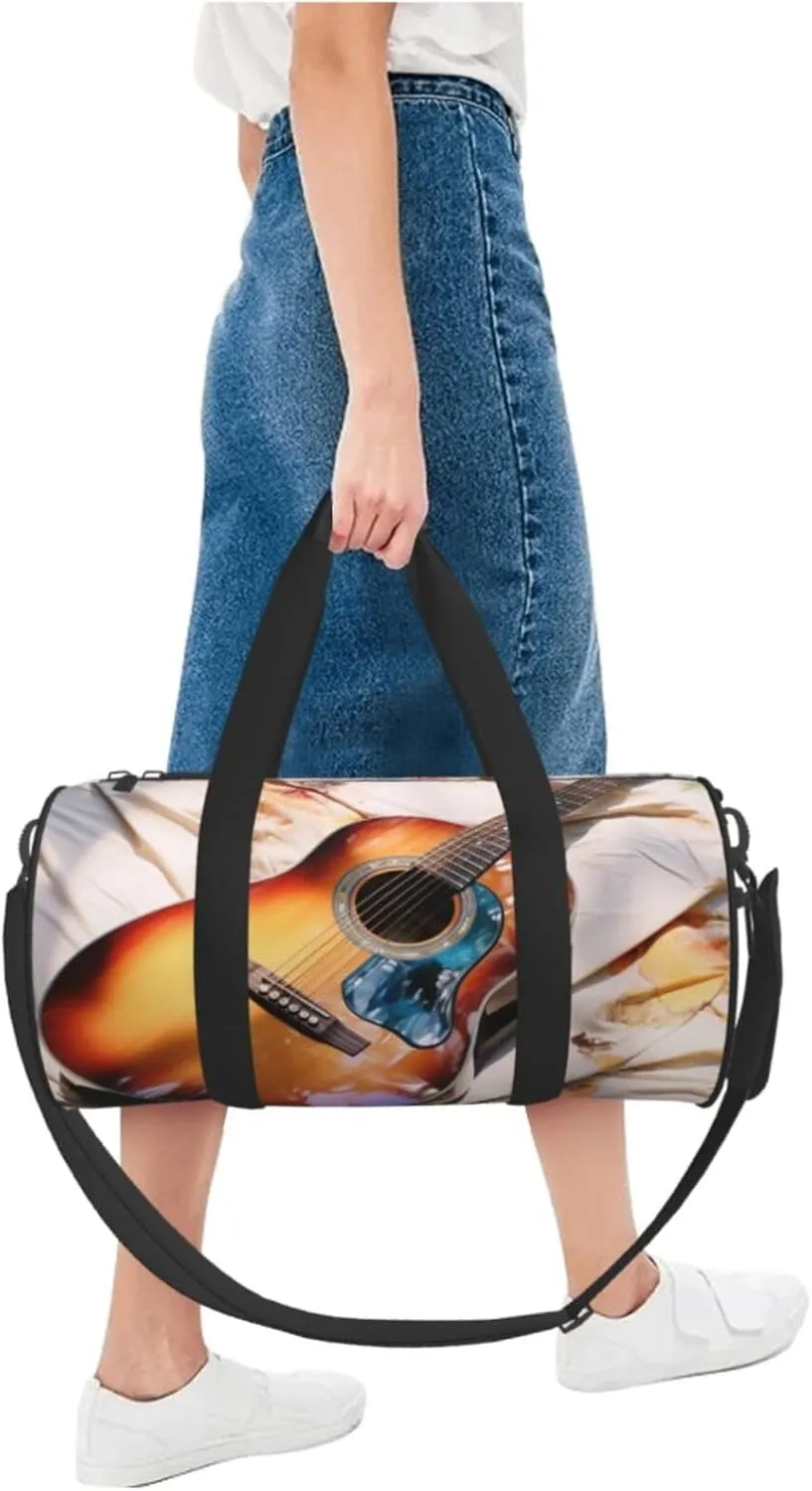 Watercolor Acoustic Guitar Travel Duffle Bag for Men Women Sport Gym Bag Foldable Weekender Bag Carry on Overnight Bag for Travel Swimming Basketball