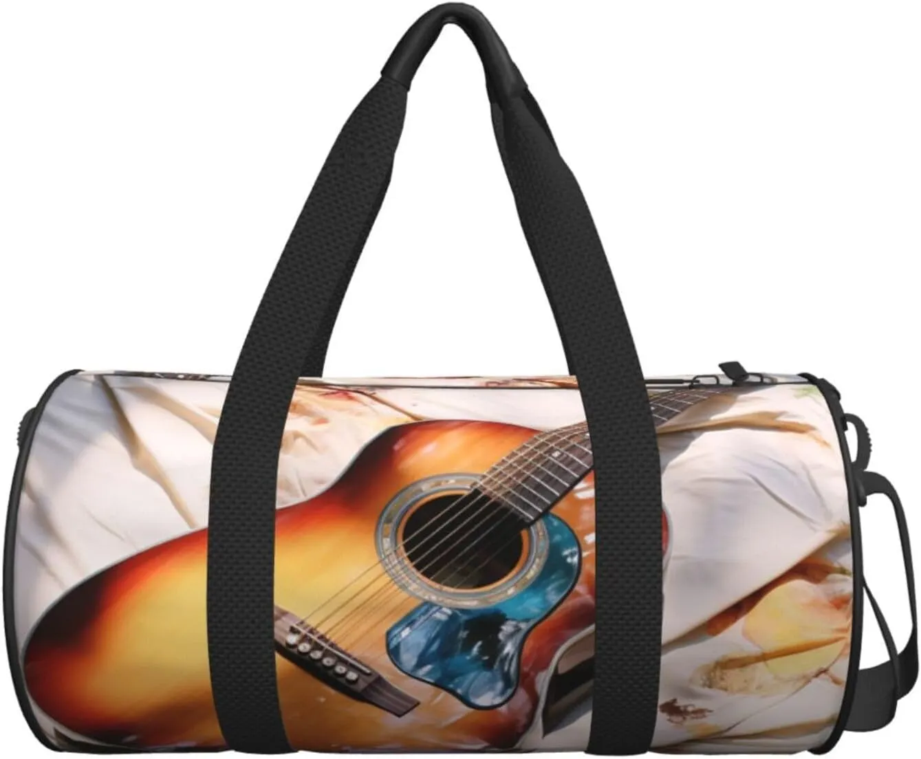 Watercolor Acoustic Guitar Travel Duffle Bag for Men Women Sport Gym Bag Foldable Weekender Bag Carry on Overnight Bag for Travel Swimming Basketball