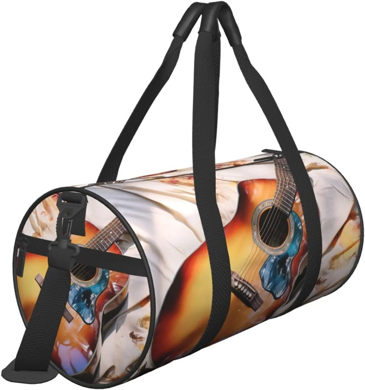 Watercolor Acoustic Guitar Travel Duffle Bag for Men Women Sport Gym Bag Foldable Weekender Bag Carry on Overnight Bag for Travel Swimming Basketball
